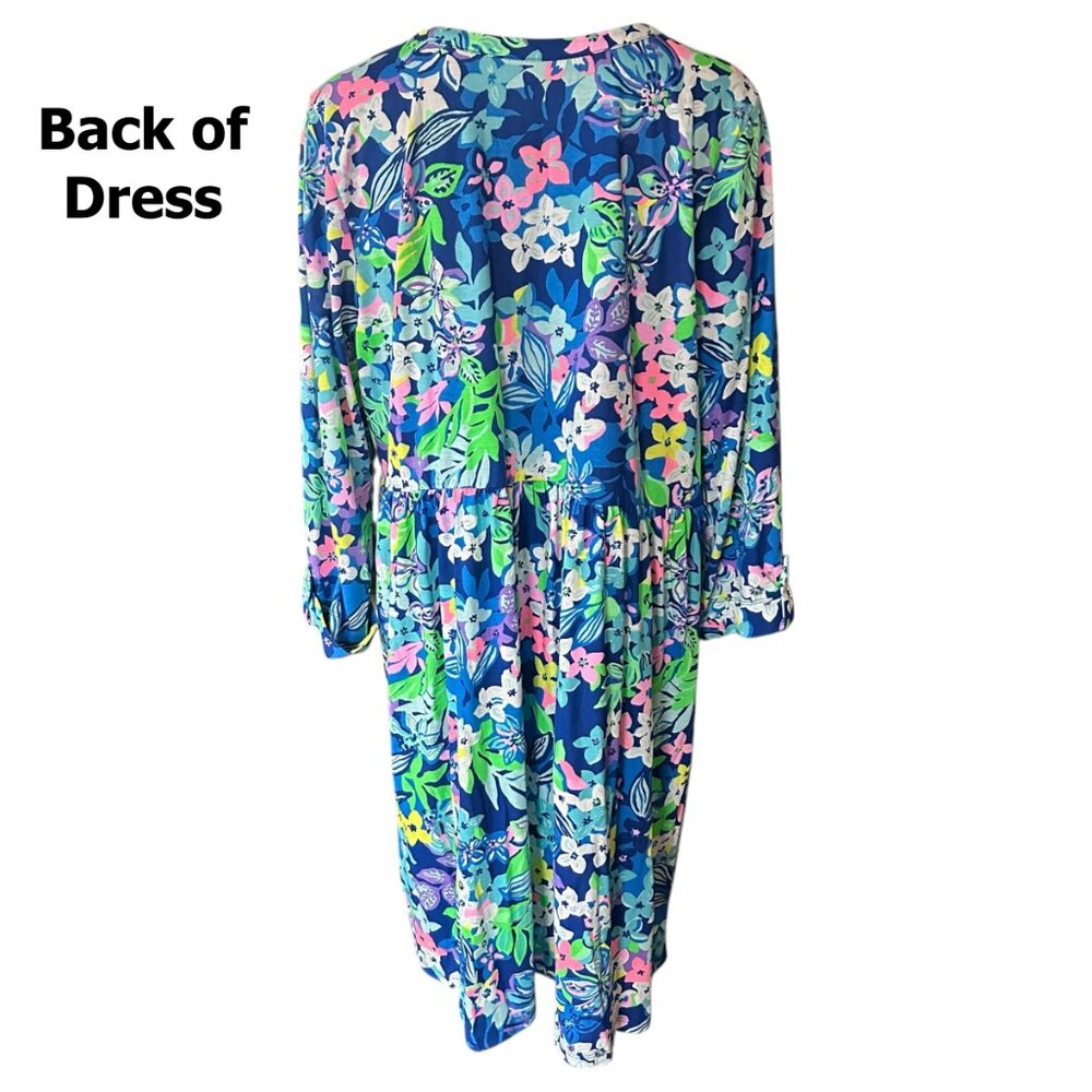 Lilly Pulitzer Women's LORAN Dress Borealis Blue Social Sunset 3/4 Sleeve XL - Picture 4 of 9